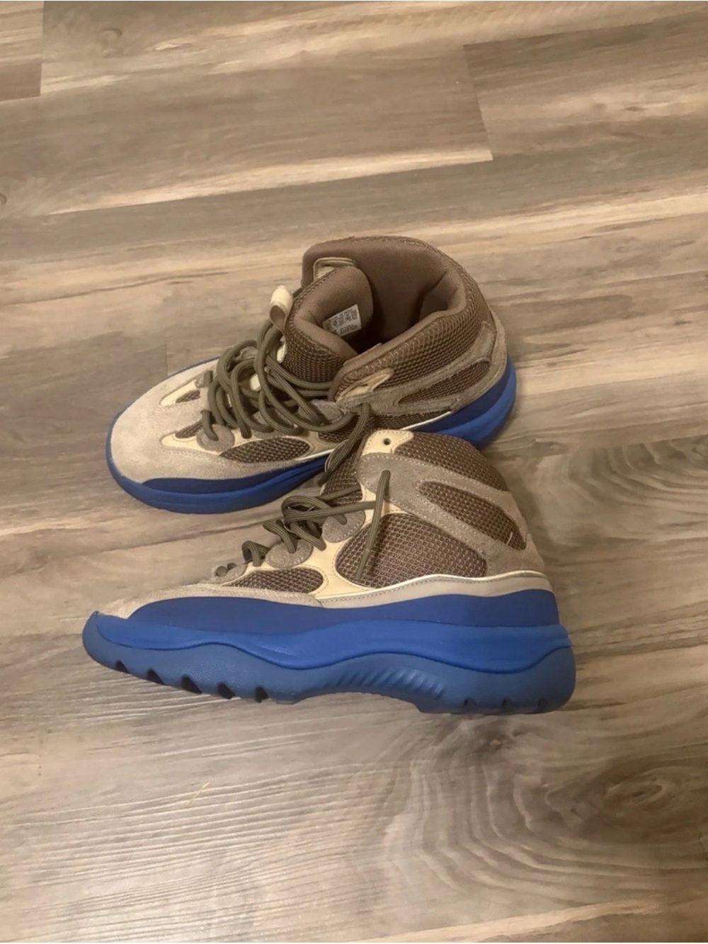 Yeezy Brown and Blue High-Top Sneakers (text 5045474637 if interested)